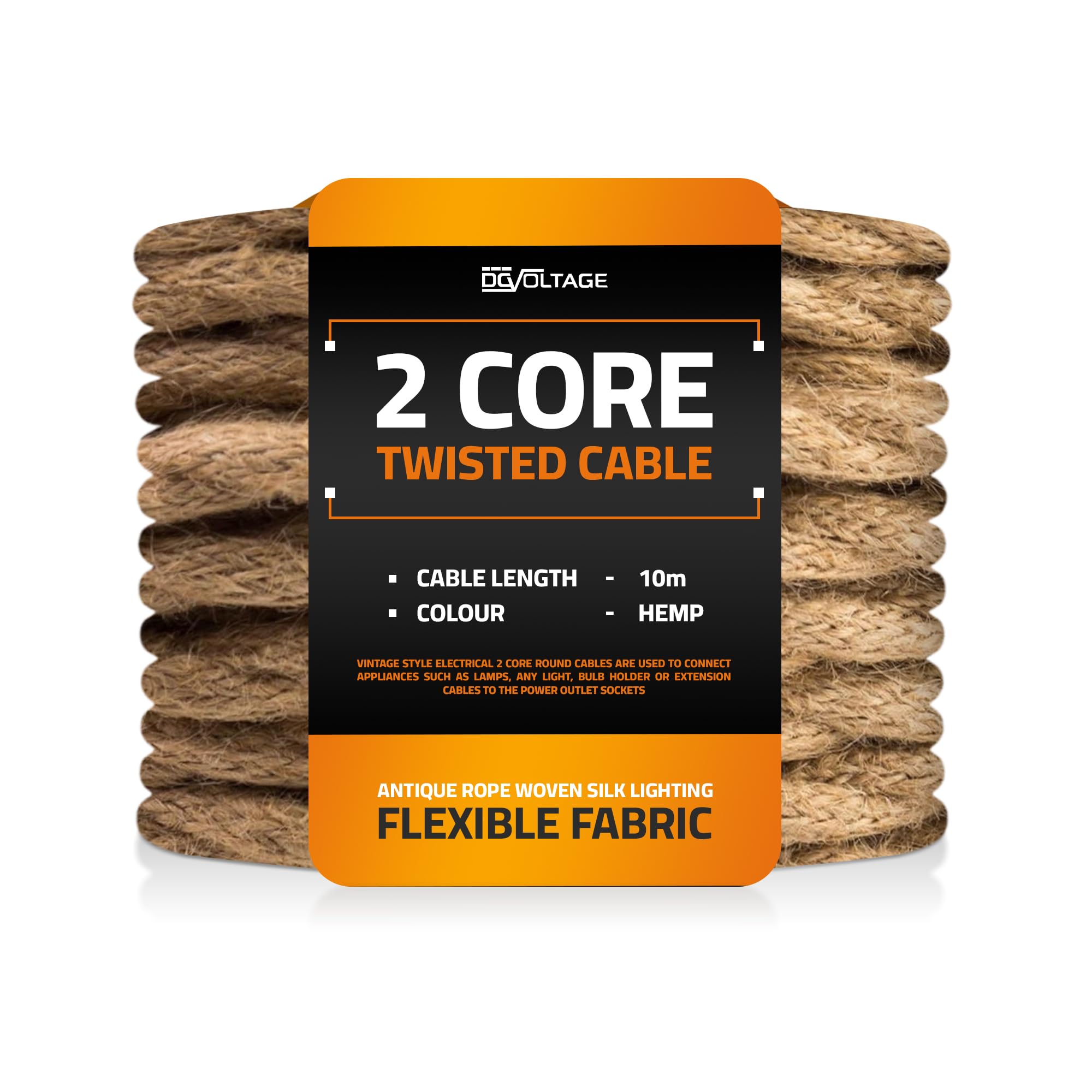 DC VOLTAGE 10m 2 Core Twisted Cable Flexible Wire Lamp Cord, 2 Conductor 32.8ft Vintage Light Flex Cable DIY Lamps Electrical Wire Lighting Appliance Wire Twisted Fabric Electrical Wire (Hemp)