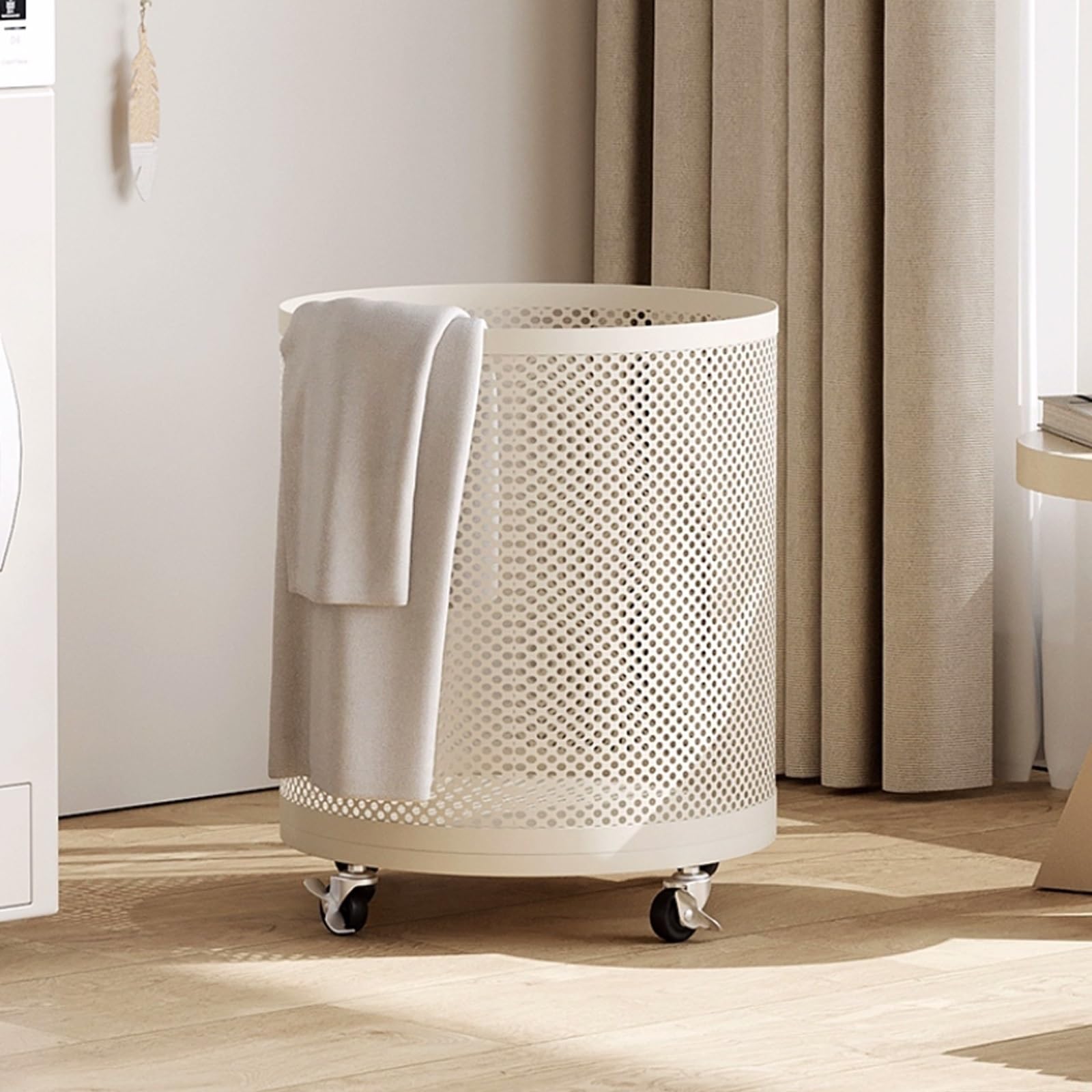 MRKU Folding Laundry Basket Household Storage Rolling Cart With Swivel Wheels,Wire Mesh Hamper Yoga Mat Rack