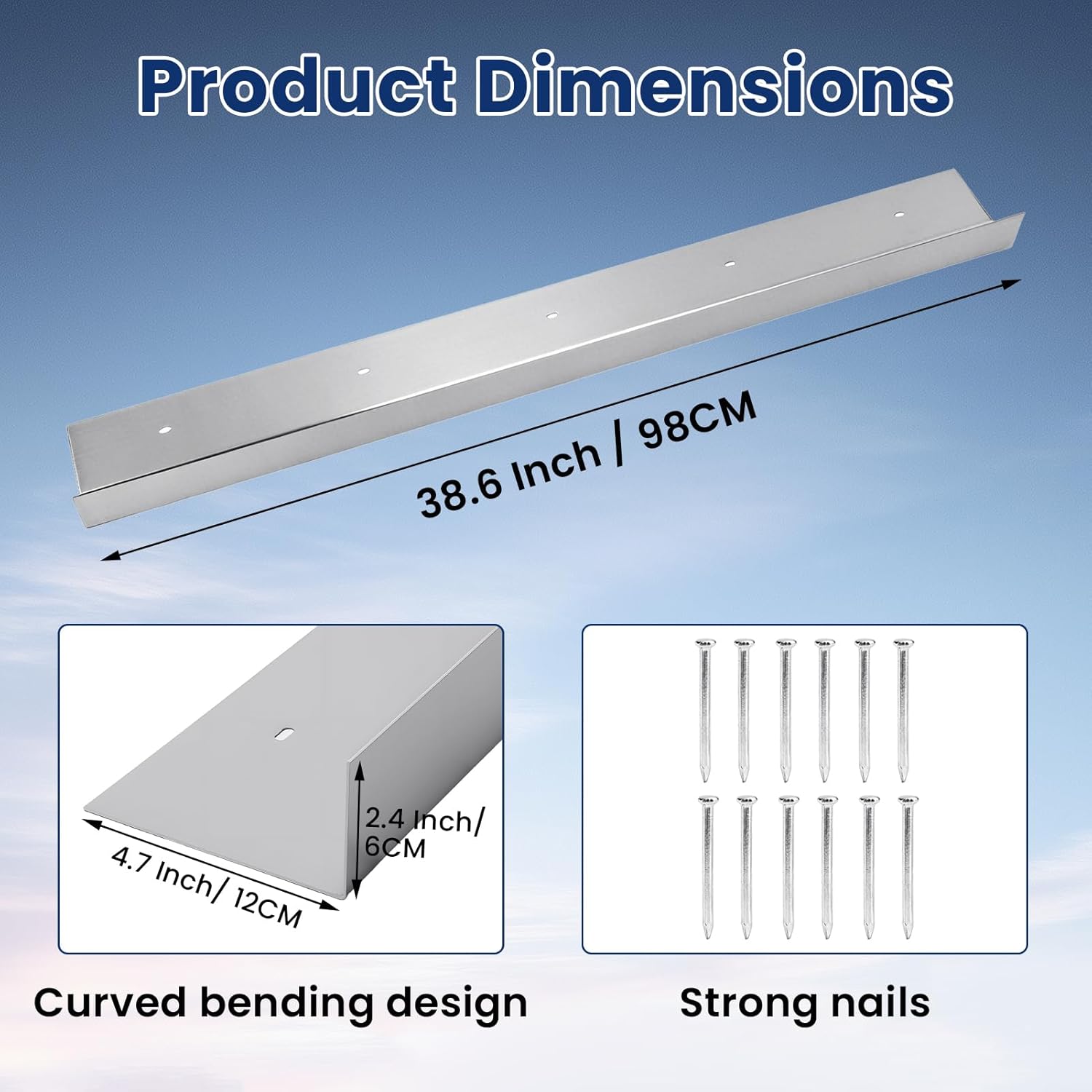 2pcs Rain Diverter For Roof, 3.3ft Stainless Steel Rain Gutter Diverter for House Shingle With Nails, Protect Roof From Rain, 3/5" Thick