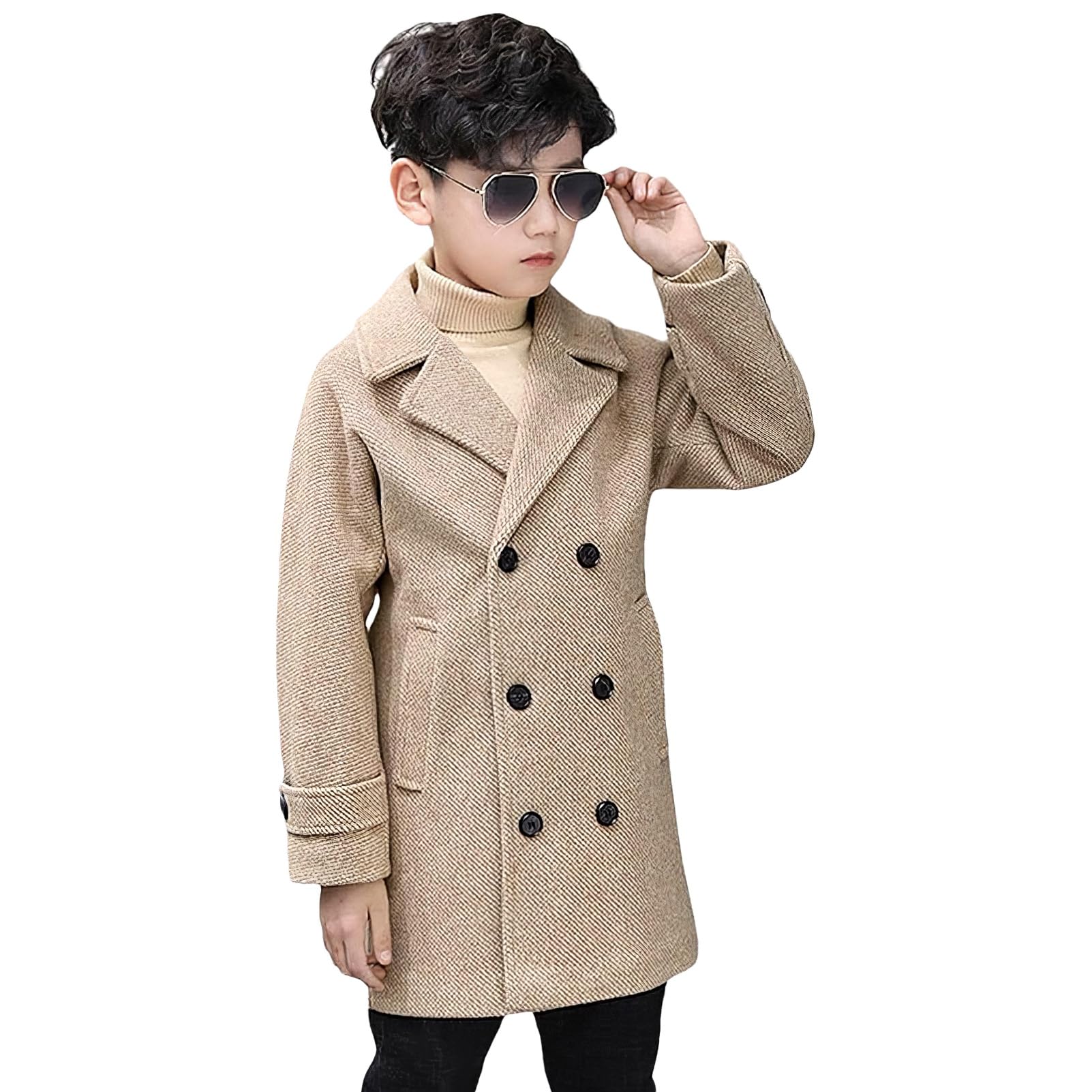 amropi Jungen Mantel Winter Erbsenmantel Doppelten Breasted Trenchcoat Warm Jacke für 3-10 Jahre