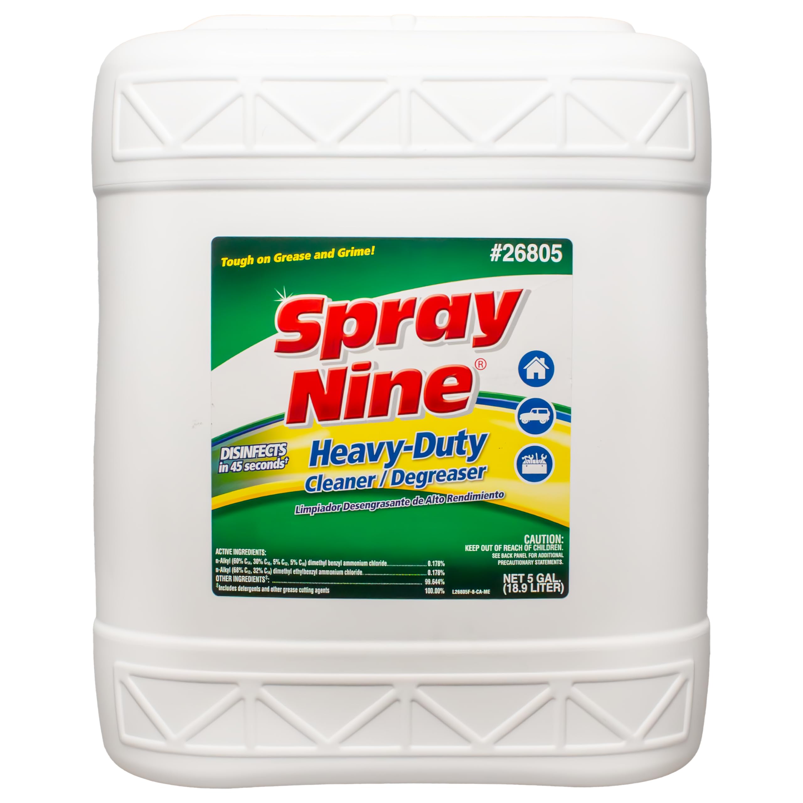 Spray Nine 26805 Heavy Duty Cleaner, Degreaser & Disinfectant for Home, Yard Equipment, Automotive & More - Refill for Spray Bottle 5 Gallon Pail (Pack of 1)