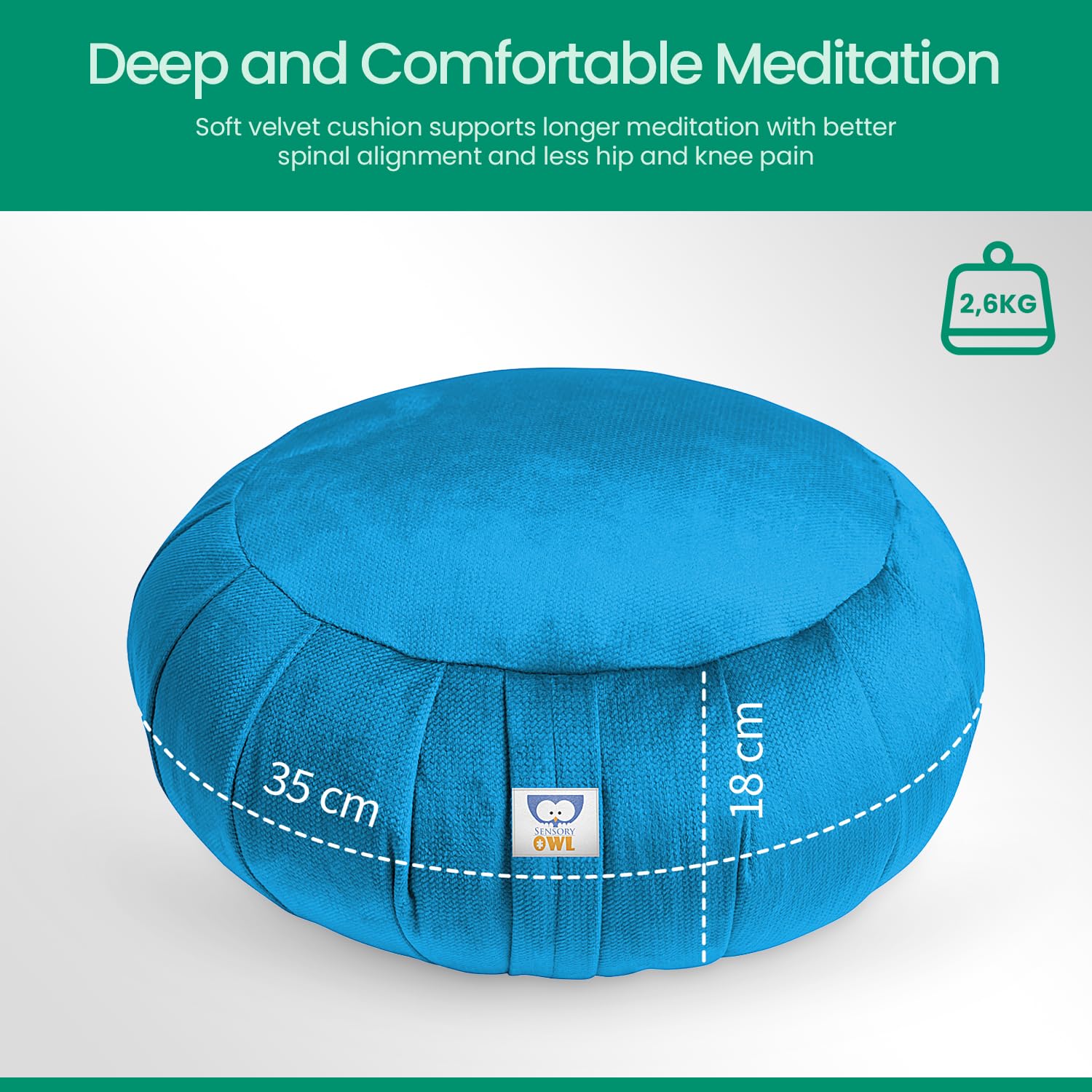 Cuscino Da Yoga Meditazione Zafu Rotondo In Velluto Riempito Con Grani Di Grano Saraceno Turchese