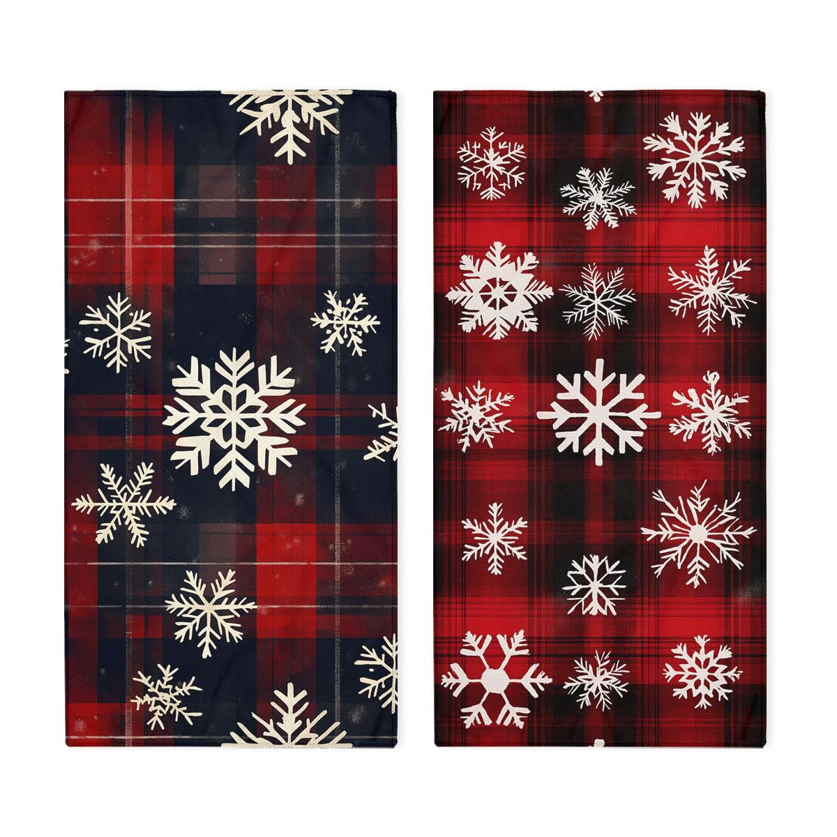 Christmas Hand Towels Set of 2 Retro Plaid Red White Snowflakes Bath Towel Kitchen Towel Set of 2 Face Towels for Bathroom Gym Hotel Sport Decor 14"x28"