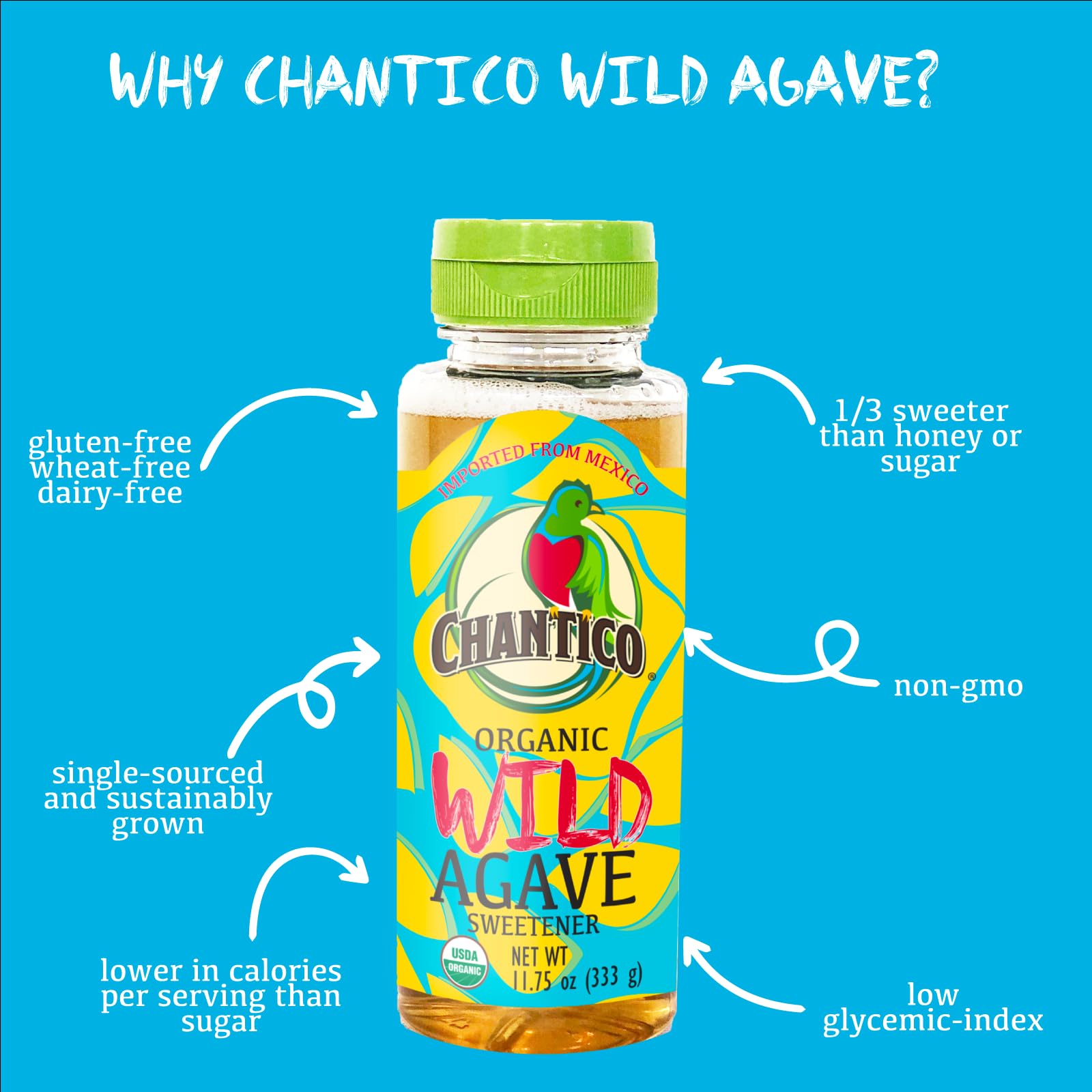 Amazon.com : Chantico Agave Organic Sweetener (333g of each, 4 pack, Wild),  Diabetes-friendly, Vegan Sugar substitute, Easy addition to tea, coffee and  baked goods, Non-GMO, Kosher : Grocery & Gourmet Food