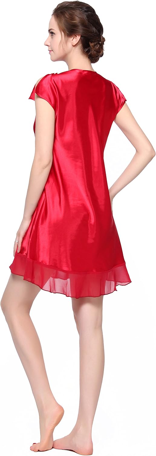 Lavenderi Women's Sleeveless Nightgown Silky Nightdress Printed Satin Sleepwear - Image 3