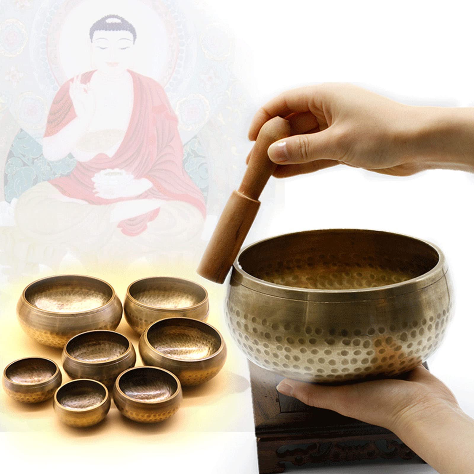 Set di campane tibetane con bacchette in legno, per yoga, canting, canting, canting, tibetano