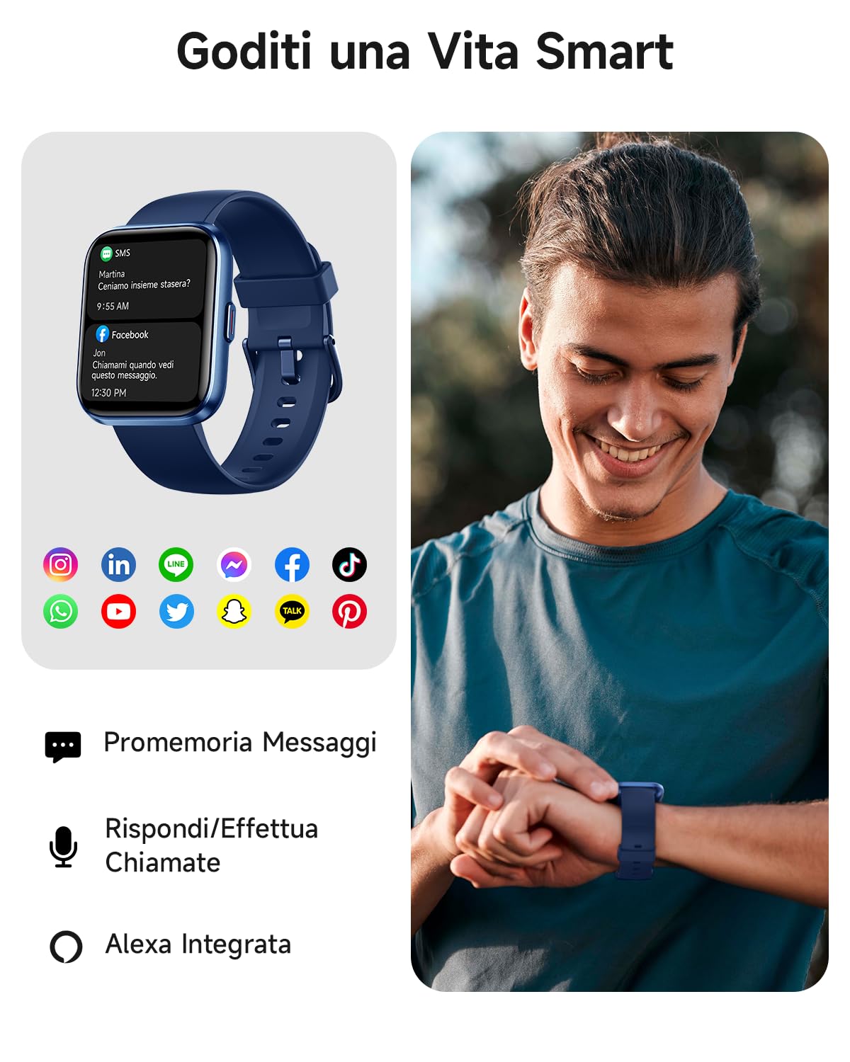 Smartwatch Uomo Donna, 1.8" AMOLED Smart Watch con Chiamate, Alexa Integrato, 100 Sportive, Orologio Smartwatch con Cardiofrequenzimetro/Sonno/SpO2/Contapassi, Impermeabile IP68 per Android iOS