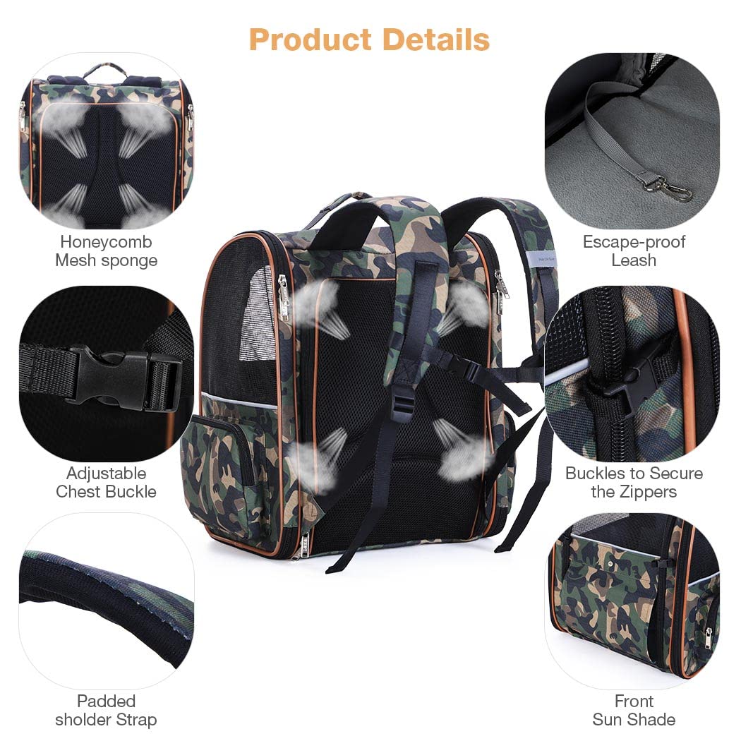 Lekespring Zaino per Cani Gatti Trasportino Espandibile,Pieghevole Cuccia Portatile Traspirante per Cani Piccoli Gatti Medi Fino a 8 KG con 4 Ingressi,per Viaggi Sia Lunghi Che Corti,Camuffamento