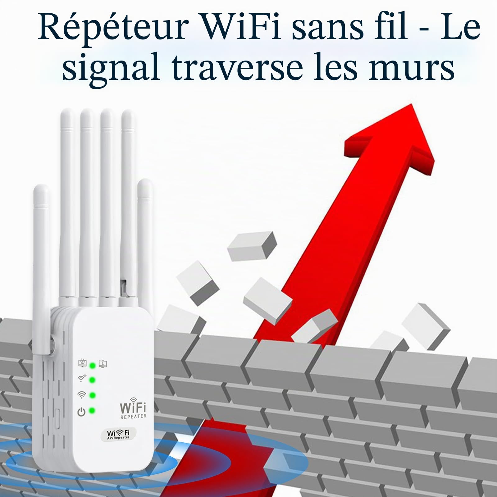 Répéteur WiFi ，Puissant,amplificateur WiFi de dernière Technologie avec6 antennes Couvrant Une superficie de1200m²,2 Ports LAN,répéteur WiFi pour la Maison et Le Bureau