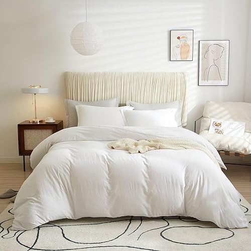 VClife Juego de funda de edredón blanca de microfibra lavada, tamaño California King, juego de ropa de cama blanca de 3 piezas, 1 funda de edredón
