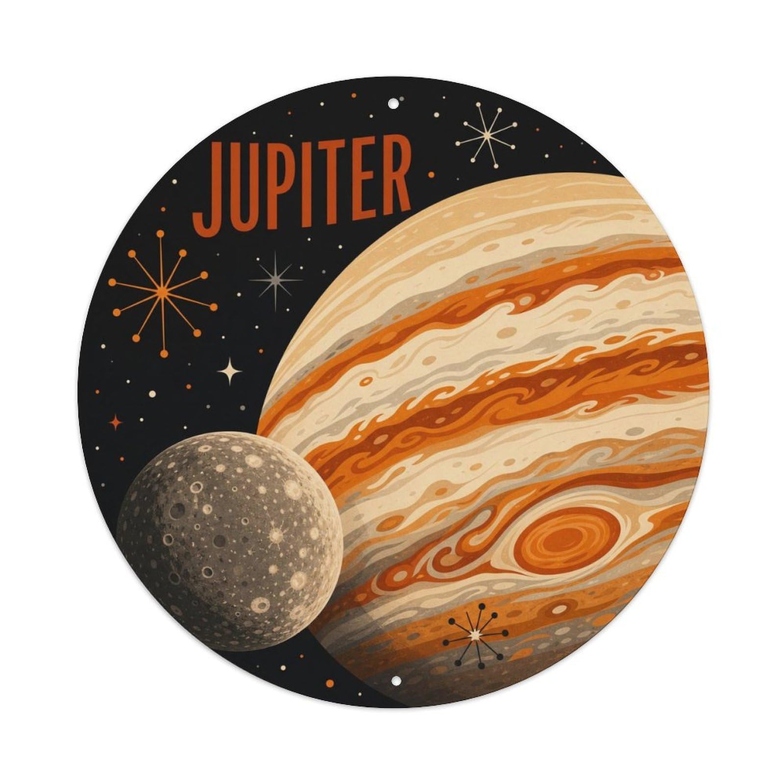 Stellar Sky Jupiter Gas Giant Deep Space Celestial Metal Tin Sign Plaque Wall Decor for Cafe, Man Cave, Club Bar, Office, Home Garden Round Metal Poster 8x8Inch