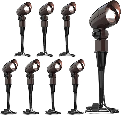 GOODSMANN Kits de reflectores de paisaje de bajo voltaje, 3 W, focos LED para exteriores, 12 V, acabado marrón, 8 unidades, iluminación de paisaje