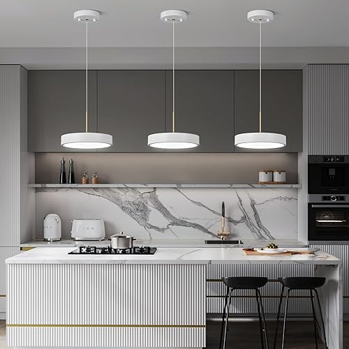 Miniatura 3 de Lámpara colgante LED moderna de 9.05 pulgadas con forma acrílica blanca regulable de 6000 K para comedor, cocina, isla y sala de estar (1 unidad)