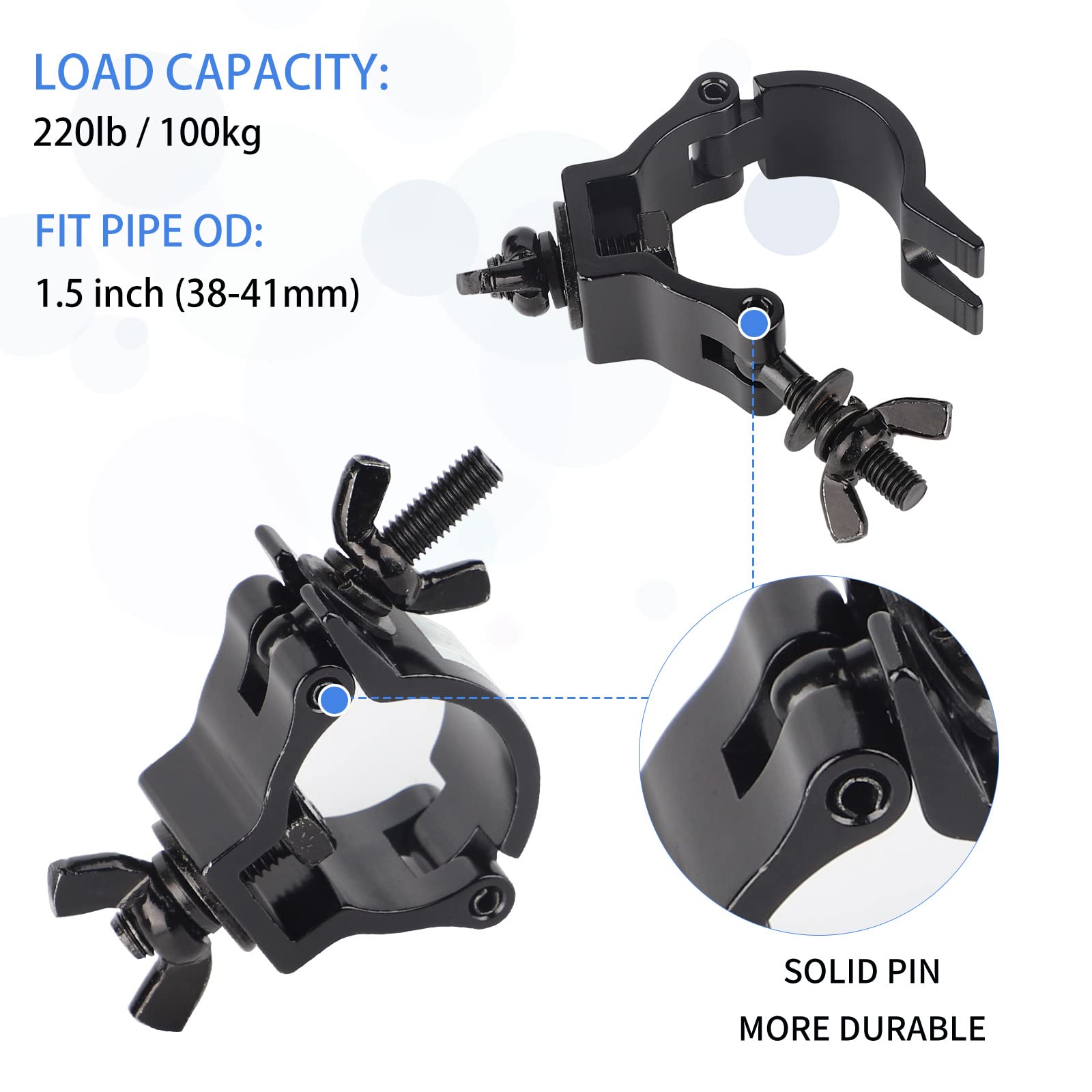DBREAKS Truss Clamp, 4Pcs Morsetto per Luci da Palcoscenico TÜV/38-41mm Luce di Scena Morsetti Gancio di Lega di Alluminio/Montare Morsetti Luce della fase/Morsetti per illuminazione palcoscenico Nero