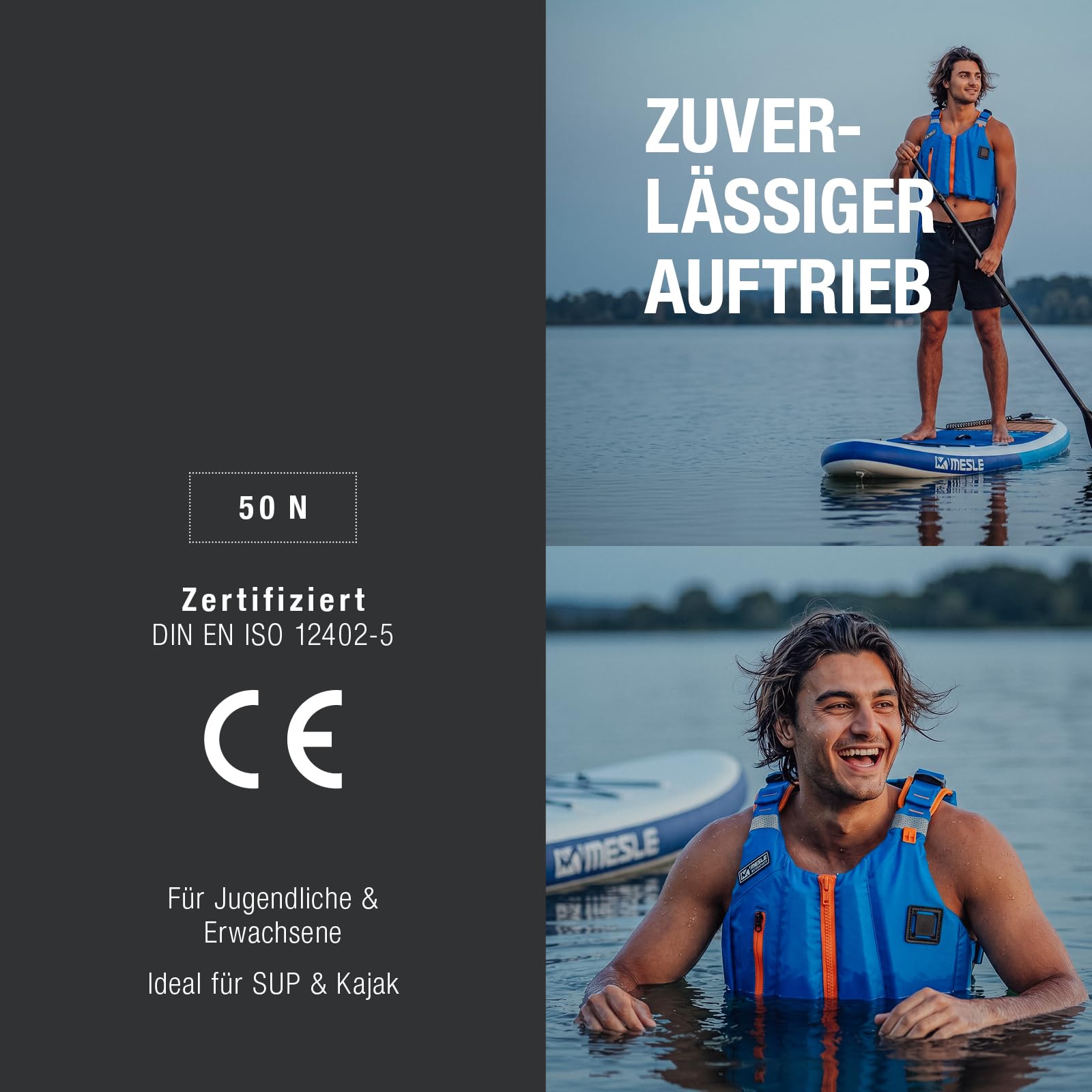 MESLE Kajak & SUP Schwimmweste Ara Mesh 50N Unisex 50–120 kg – High-Back Design, mit Tasche & Handyhülle | Leichte Schwimmhilfe Herren/Damen für Paddeln, Rudern, Segeln, Angeln & Wassersport