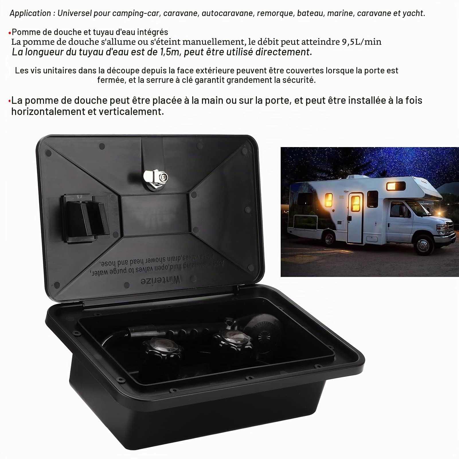 Tissting Kit de Douche Extérieure Camping Car avec Pommeau et Tuyau de 1,5 M - Douche Extérieure en Acier Inoxydable et ABS pour Camping Car et Bateau 34 cm/13,4 po Facile à Installer