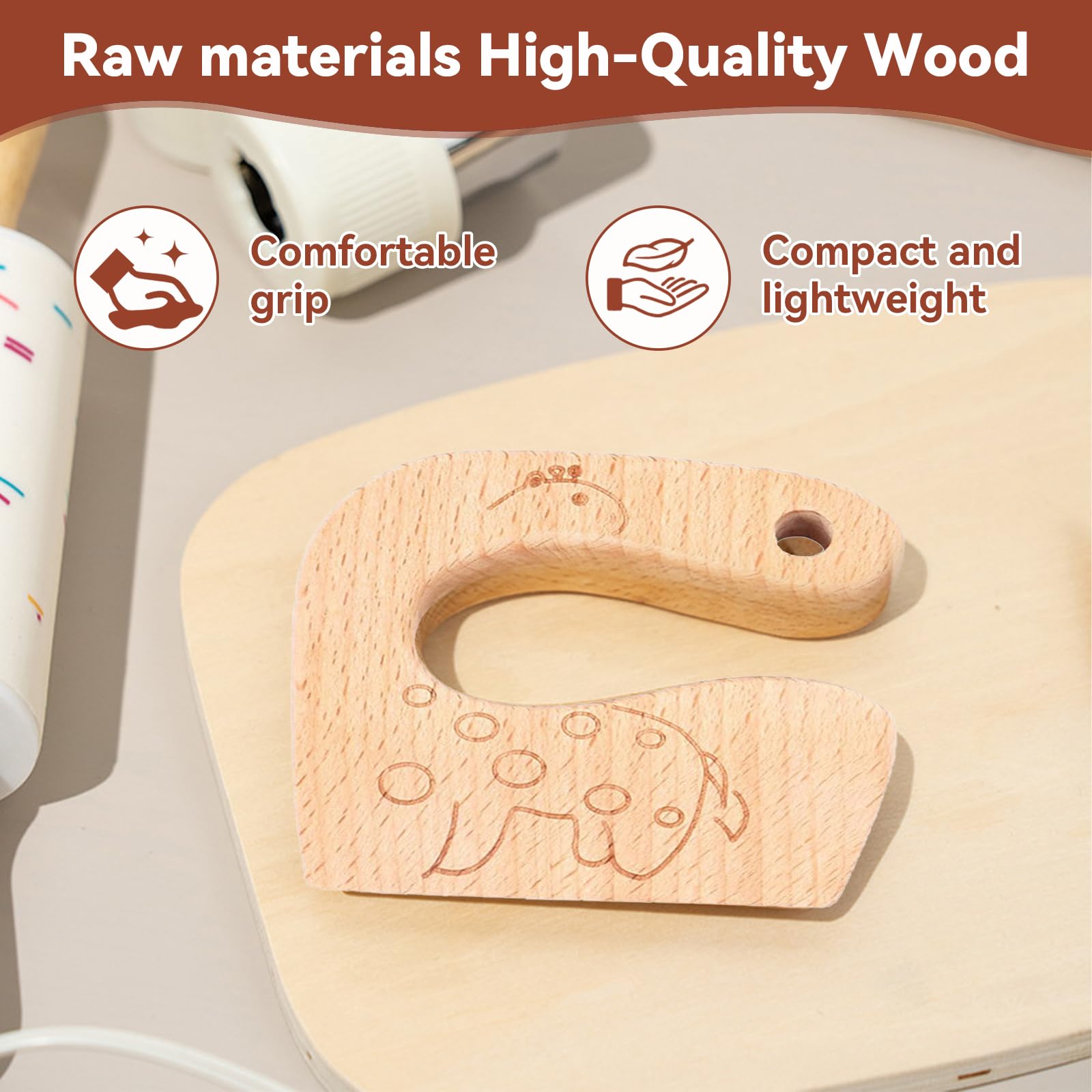 Cuchillo de Madera para Niños Montessori Utensilios Cocina que no Corta Dedos para Cortar Frutas y Verduras 2 Años