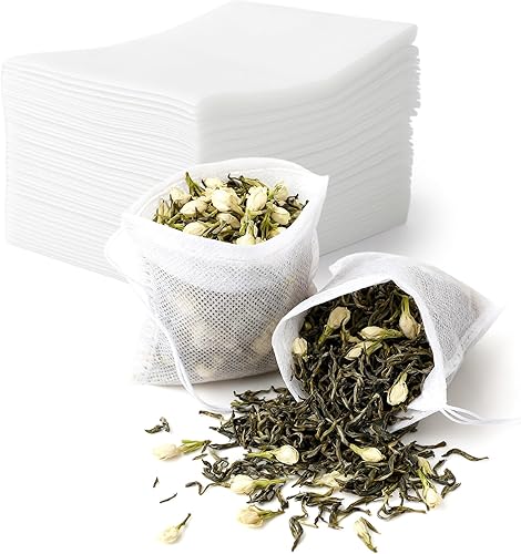TamBee Paquete de 100 bolsas de filtro de té desechables vacías de muselina con cordón, bolsas de té sueltas con cordón para hierbas (1.97 x 2.76