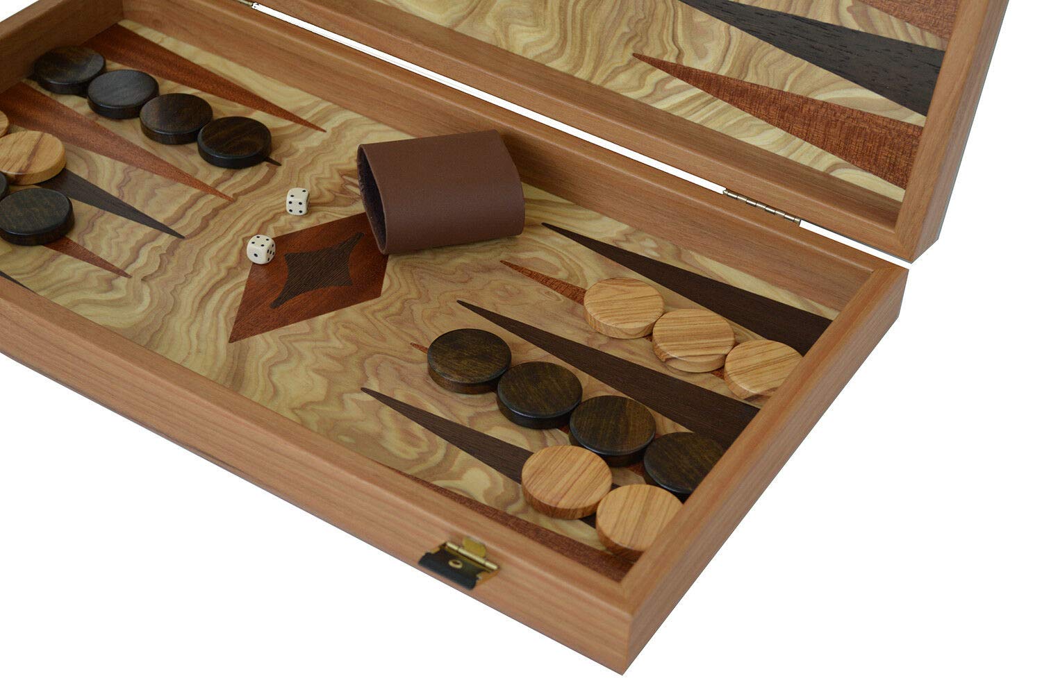 Manopoulos Traditional Olive Wood Backgammon Set - Olive Wood Checkers