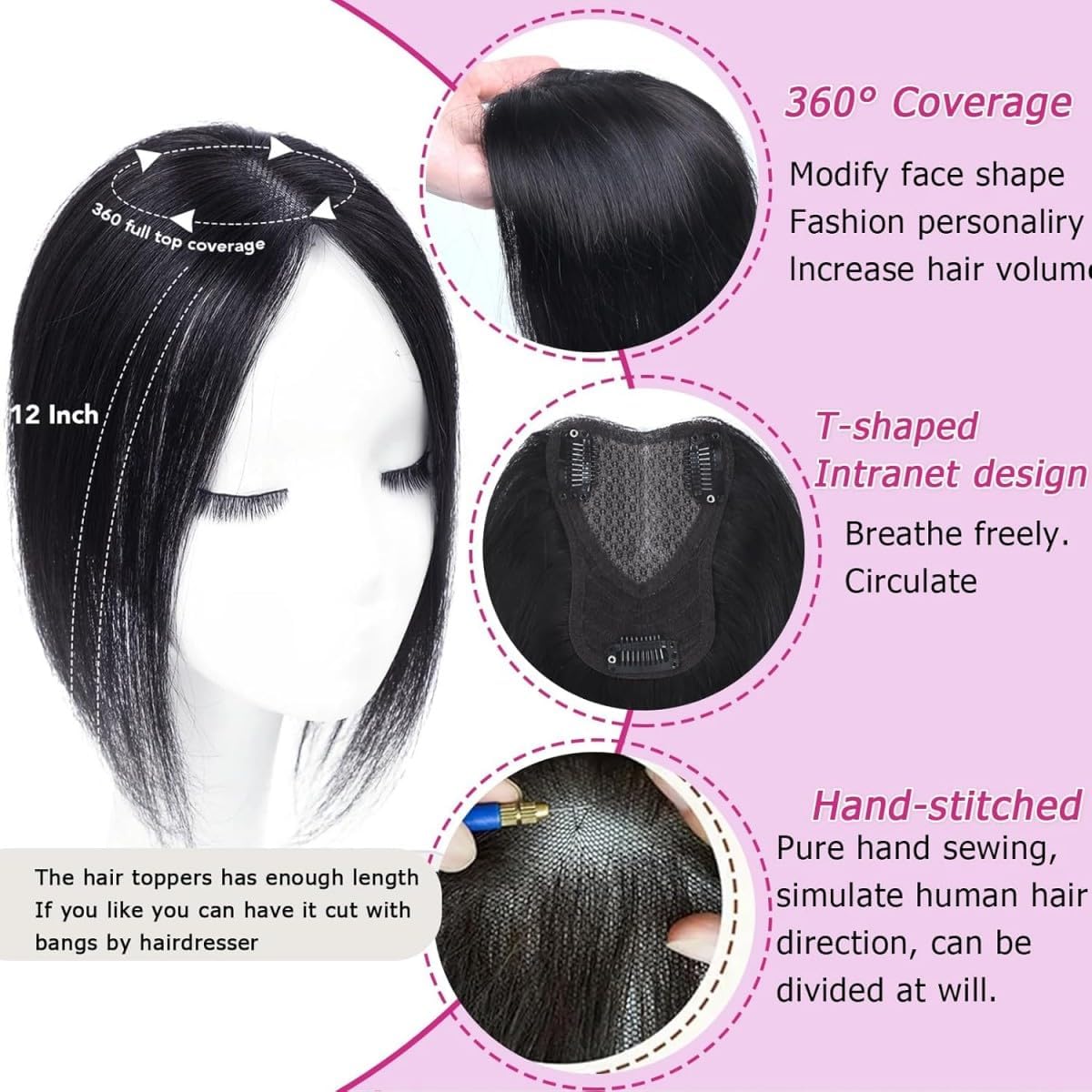 Haar Toppers für Frauen Echthaar Natürliche Schwarze Clip in Haarteile Echthaar für Dünnes Haar Oberkopf Flauschiger Hair Topper Ohne Pony