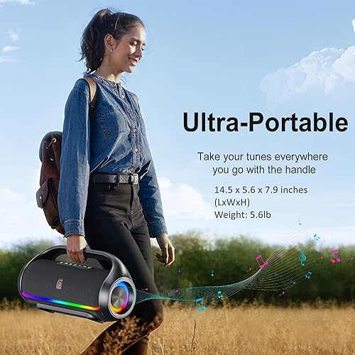 Miniatura 6 de Altavoz Bluetooth, IPX5, resistente al agua, portátil, con potentes graves y luces LED, BT5.3, emparejamiento estéreo inalámbrico para fiestas en