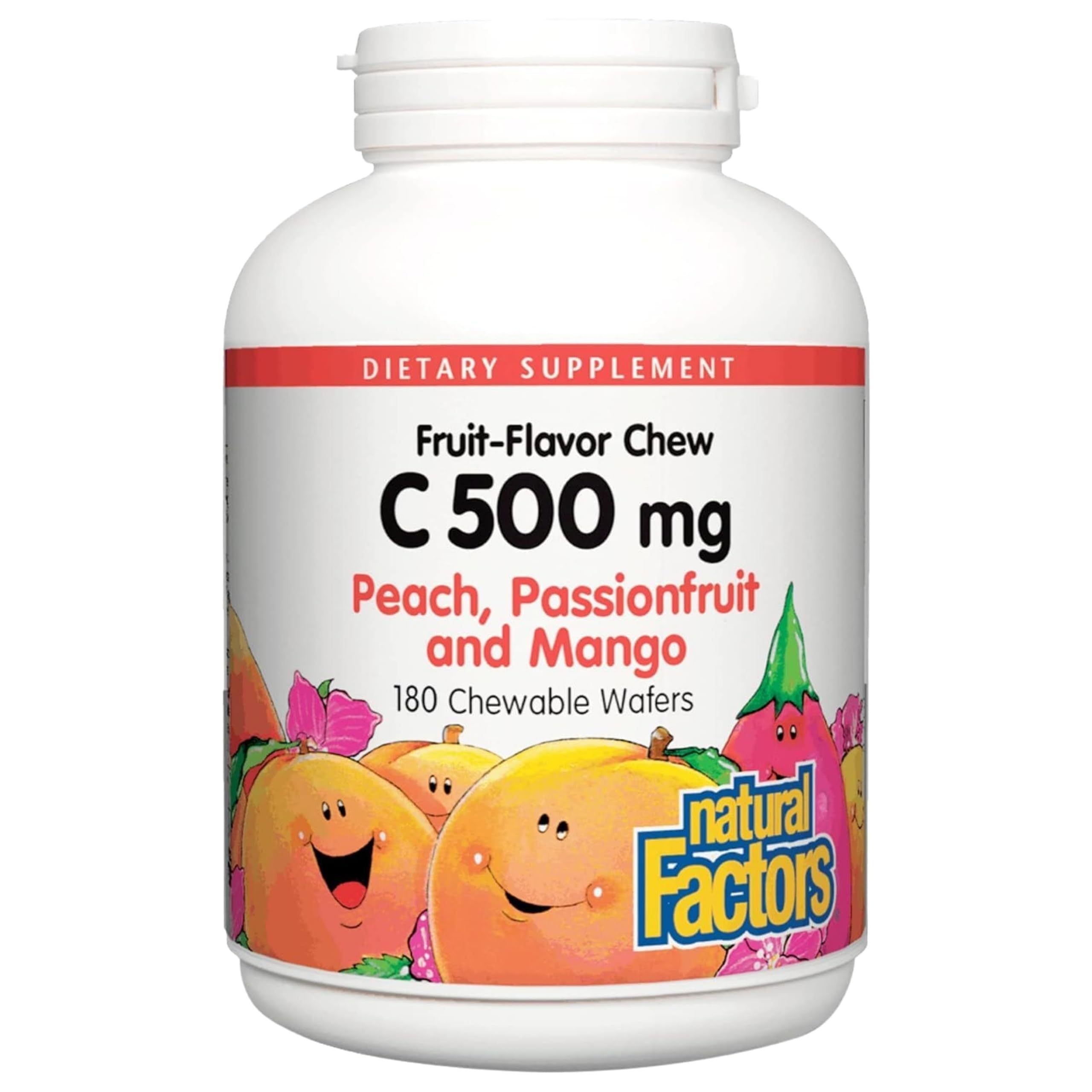 Kids Chewable Vitamin C 500 mg, Supports Immune Health, Bones, Teeth and Gums, Peach, Passionfruit and Mango, 180 Wafers