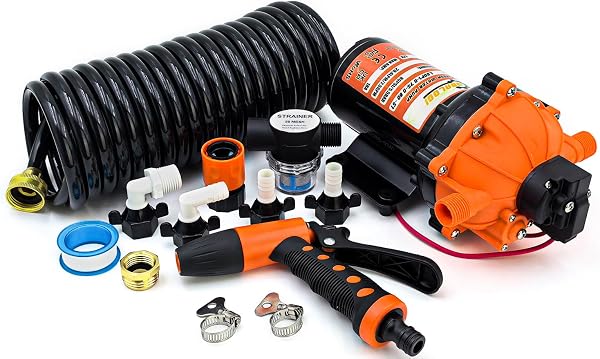 80PSI 7.5 GPM Washdown Pump Kit - 12V Marine Self-Priming Water Pump with Pressure Switch, High-Performance RV Fresh Wat