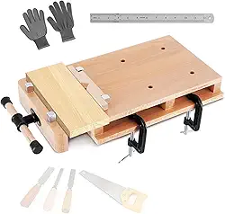 Bancada de trabalho de madeira portátil com régua e 2 braçadeiras, torno de madeira dura para casa e oficinas (50 x 30 cm)