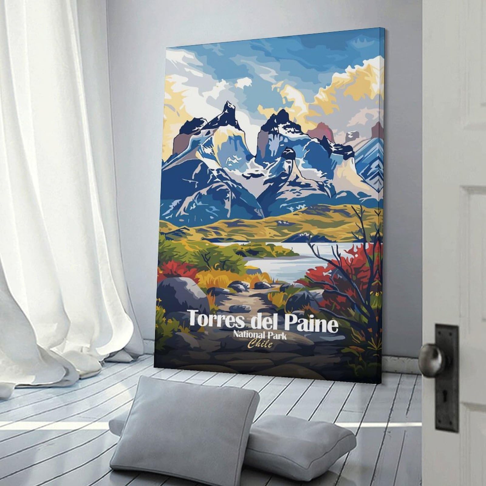 Junmoney Torres Del Paine National Park Chile Canvas Art Print 20x30inch(50x75cm), for Art Walls, Layered Displays Or Homes, Decorative Artwork with Flexible Styling