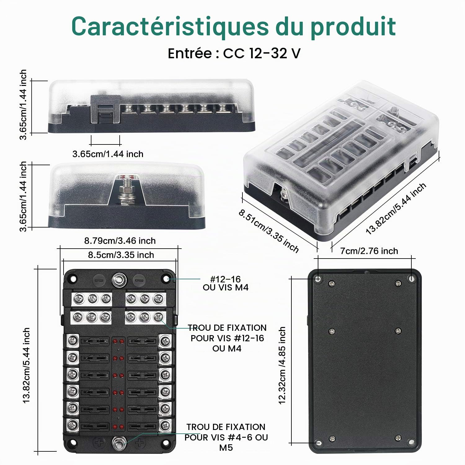 12 Voies Boîte Fusibles,12V Porte Fusible,ATO 32V 100A avec 12 Voyants LED Couvercle de Protection étanch,Boîte à Fusibles avec 24 Voiture Fusible à Lame pour Voiture Auto Moto Bateau Marine