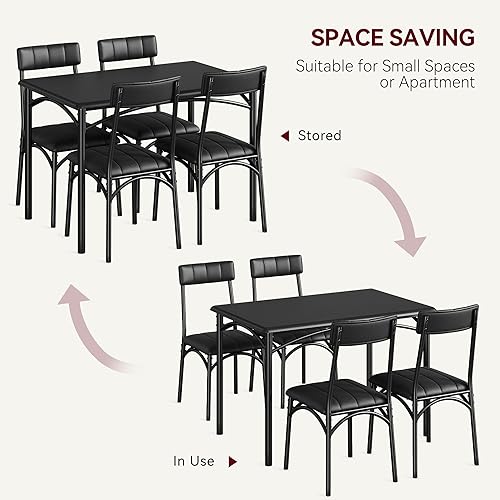 Miniatura 7 de Mesa de cocina y sillas para 4, juego de comedor rectangular con sillas tapizadas, perfecto para espacios pequeños, color negro rústico