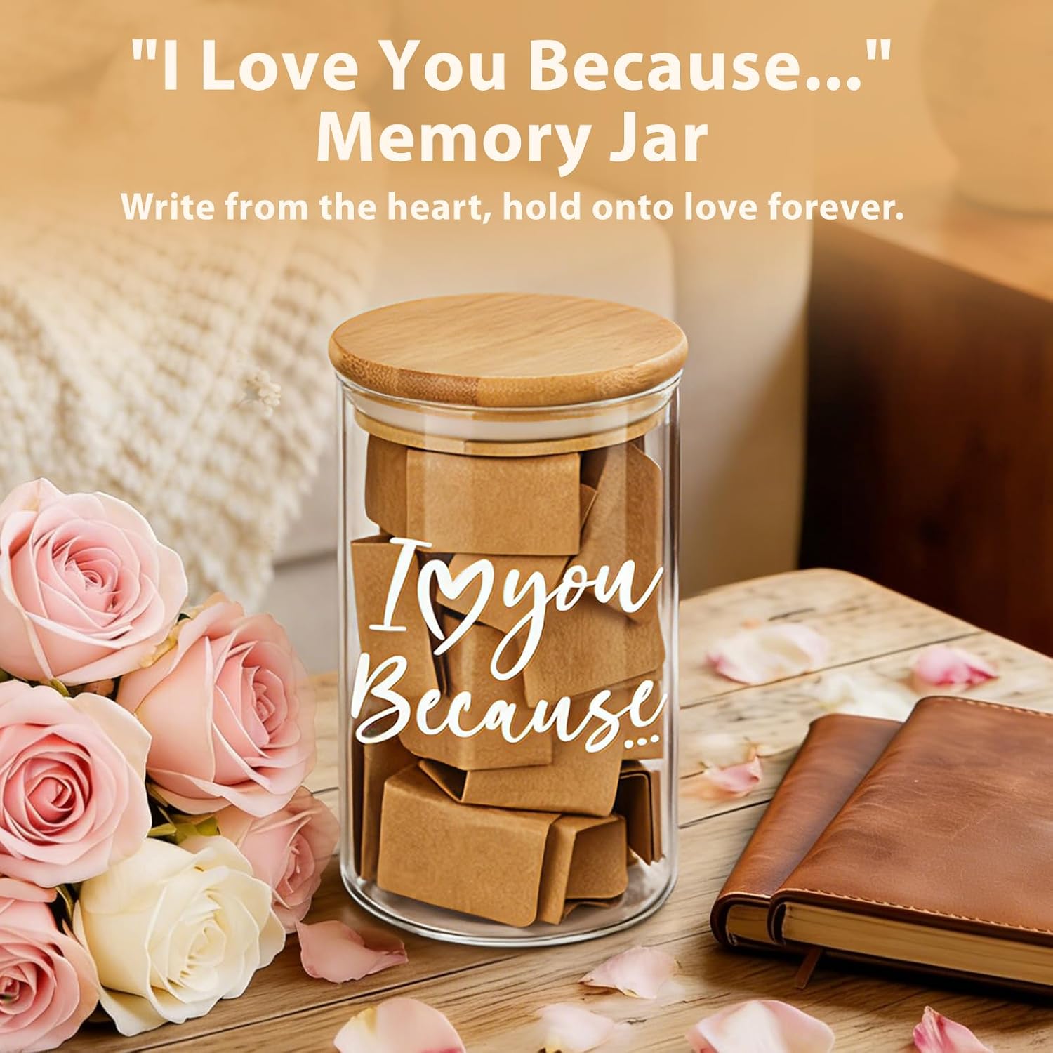 Reasons Why I Love You Jar 100 Love Notes for Him Her Memory Jar with Note Cards Cute Bf Gift Ideas Things for Date Night, Valentines Day, Birthday Message in A Bottle Kit Stuff for Bf Gf Boyfriend