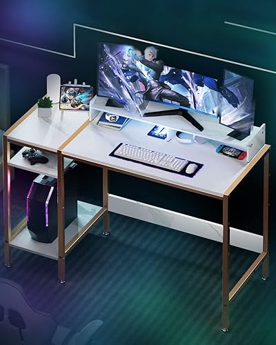 Miniatura 75 de Escritorio para computadora, escritorio para juegos de 43 pulgadas, escritorio de oficina en casa con almacenamiento, escritorio pequeño con soporte