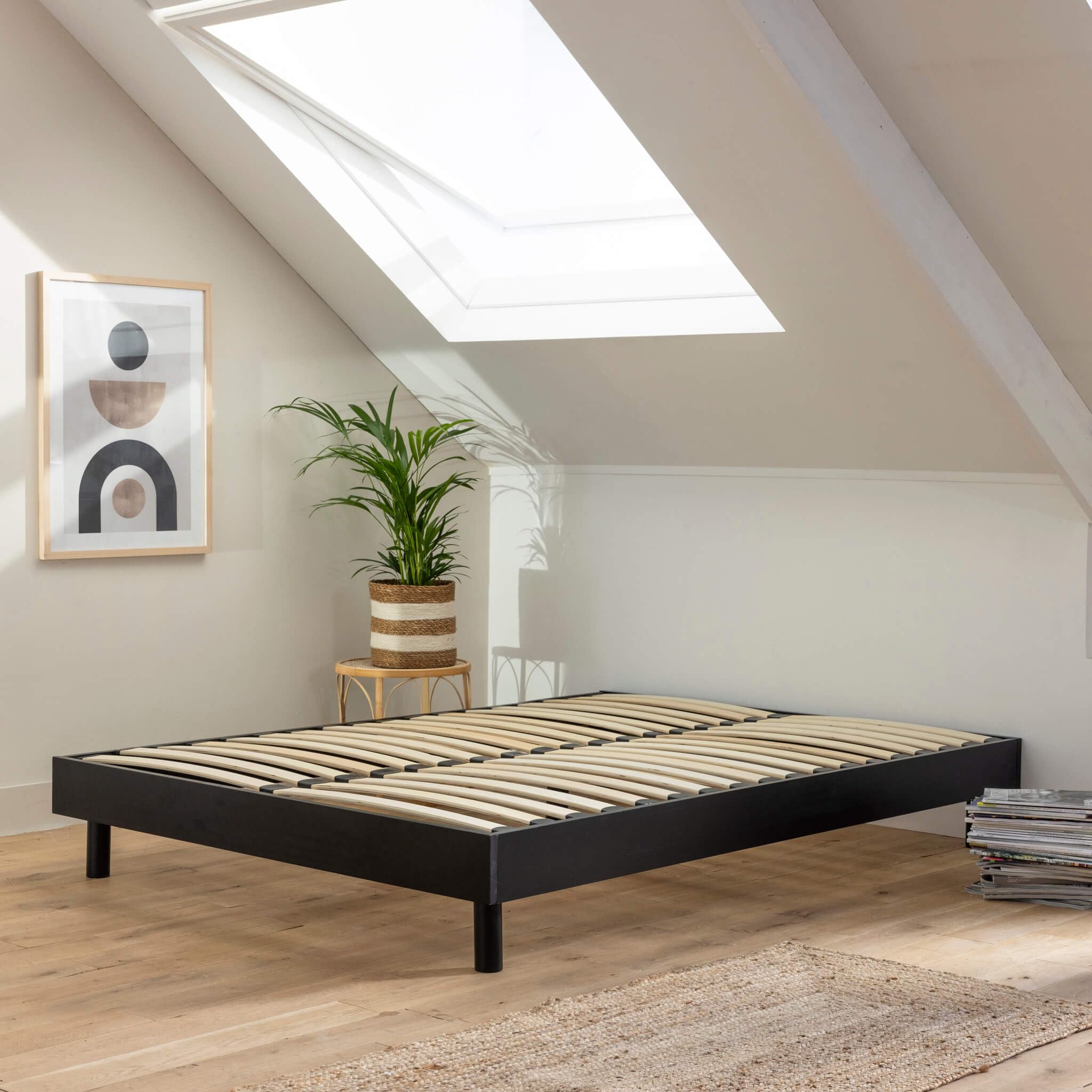Terre de Nuit Sommier kit en Bois Massif Noir 160x200