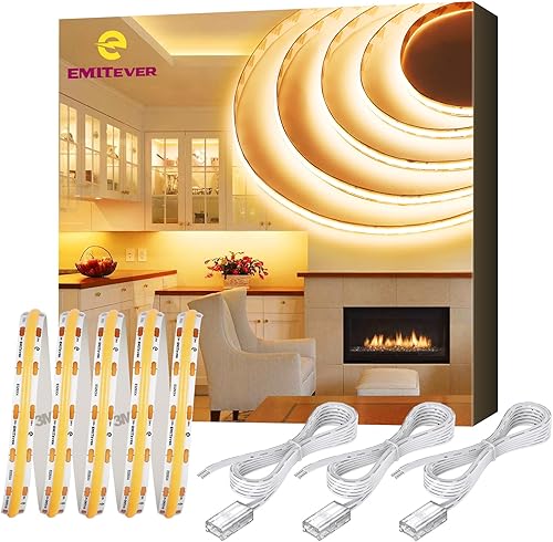 EMITEVER COB - Tira de luces LED de color blanco cálido, 2700 K de alta densidad, CC 24 V, 400 lúmenes/pie, 156 LEDs/ft, Ra 90+, IP30, 16.4 pies, 4