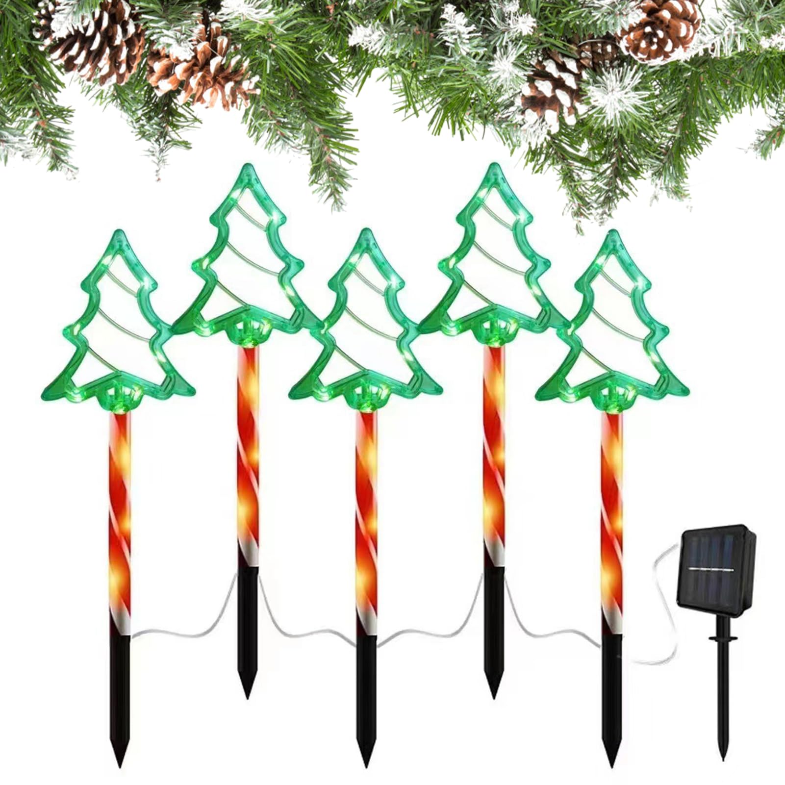 Lumière de Noël écologique : lot de 5 balises solaires étanches à haute autonomie pour jardin