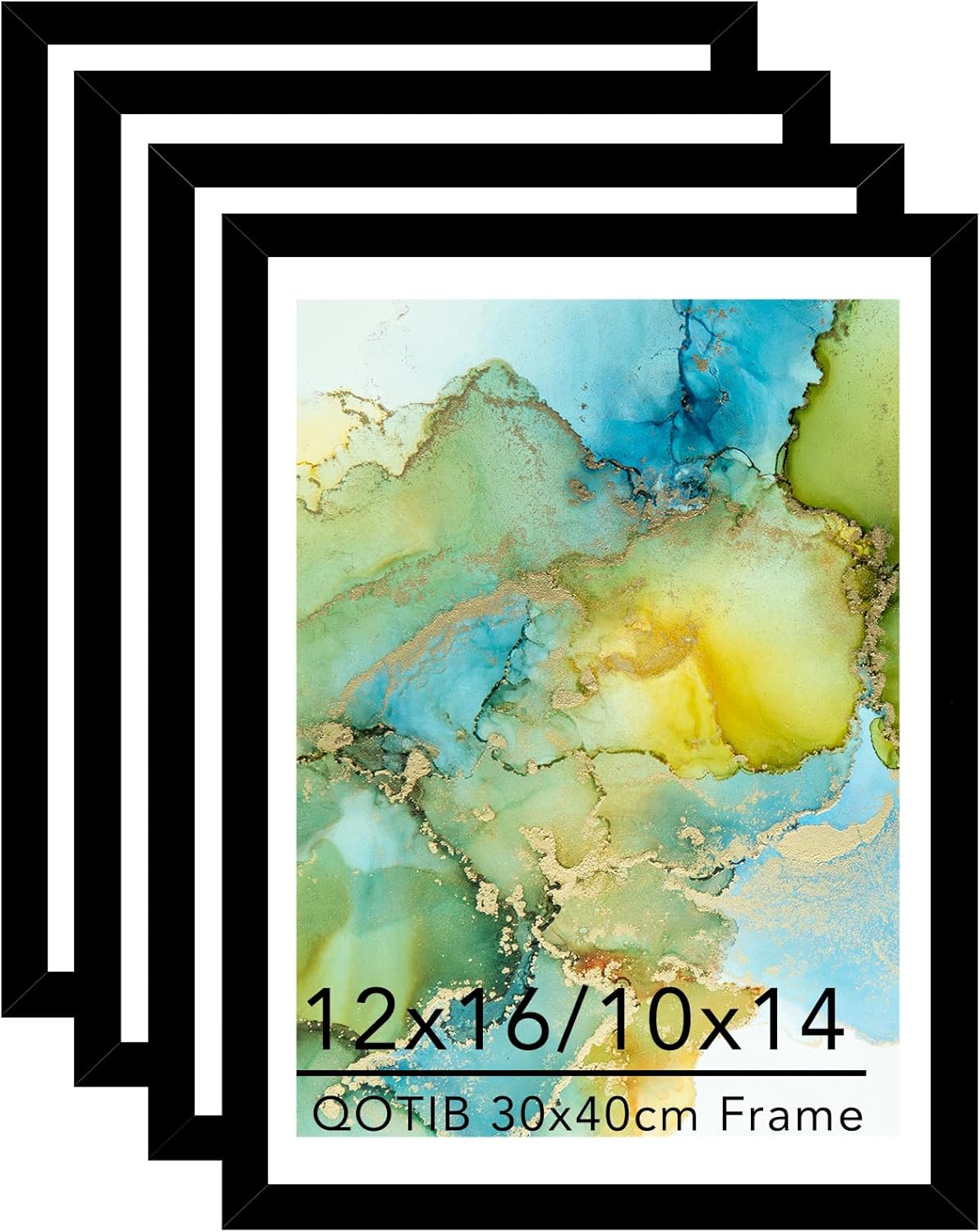 Wood 12x16 Frame Set of 4 with 10x14 Mat, for 30 x 40cm Diamond Art Painting, Display Photo 10 x 14 with Mat or 12 x 16 without Mat, Large 30x40 Picture Frame for Wall Hanging, Black, 4 Packs