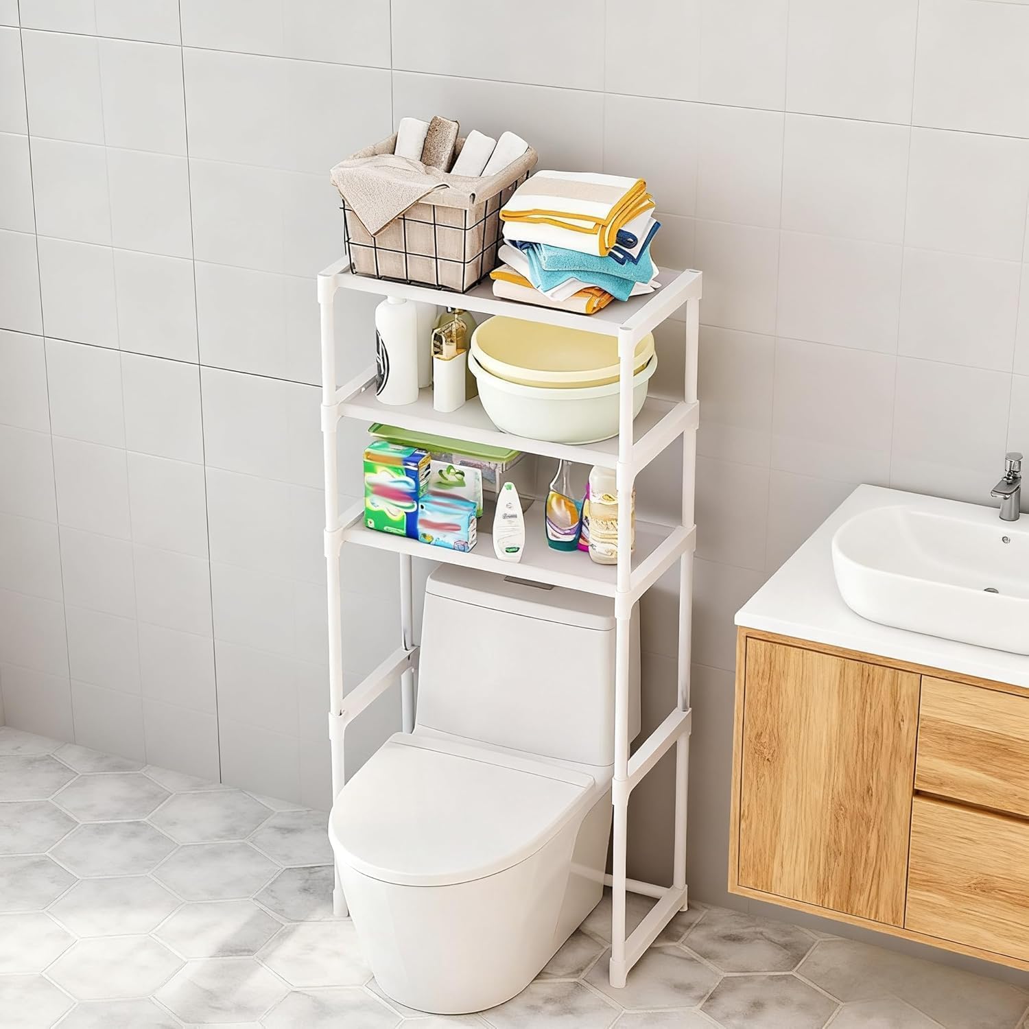 Photo 1 of ****VERY USED*** MilleLoom 3-Tier Over the Toilet Storage, Metal Bathroom Shelve, Over Toilet Bathroom Organizer, Space Saver Bathrooms Shelve for Restroom Laundry Balcony, White