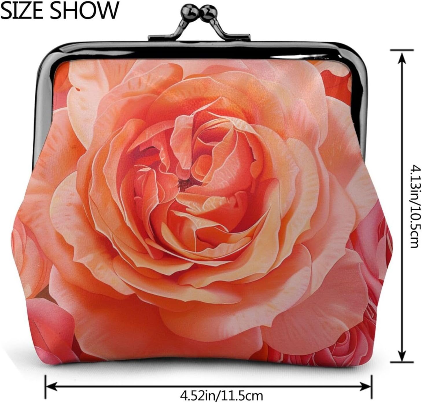 Bright Beautiful Rose Printed Coin Purse for Women Cute PU Leather Coin Wallet Mini Coin Purse Pouch with Kiss-Lock