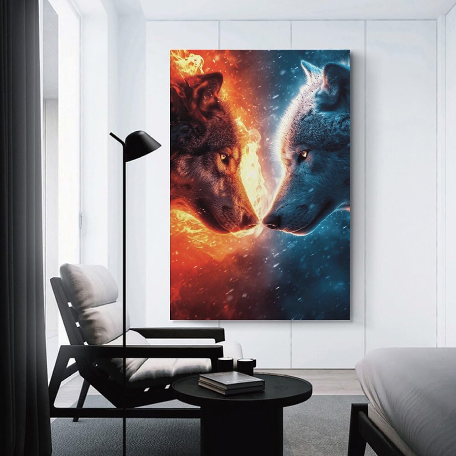 Junmoney Unframe-Style-24 Fire Vs. Ice Wolves Art Print Wall Picture Print, 20X30inch(50X75cm), For New Homes, Bedrooms Or Workspaces, Thoughtful Wall Decor For Art Lovers
