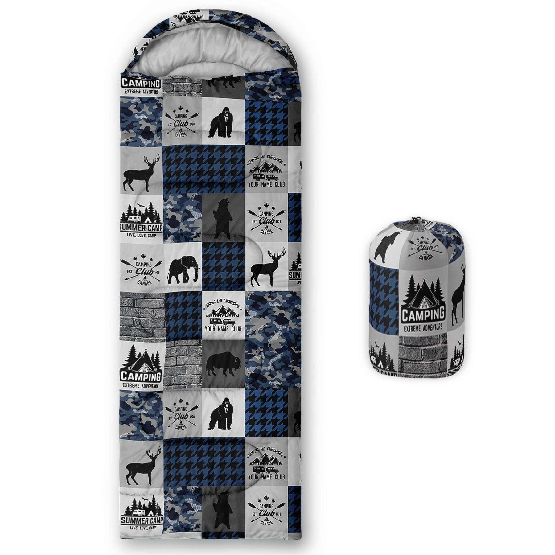 HOSIMA Sleeping Bags for Boys Girls Kids,Camping Animals Printed Lightweight Warm Portable Outdoor Indoor Waterproof Cold Resistant Sleeping Bag for Camping Hiking (Camping)