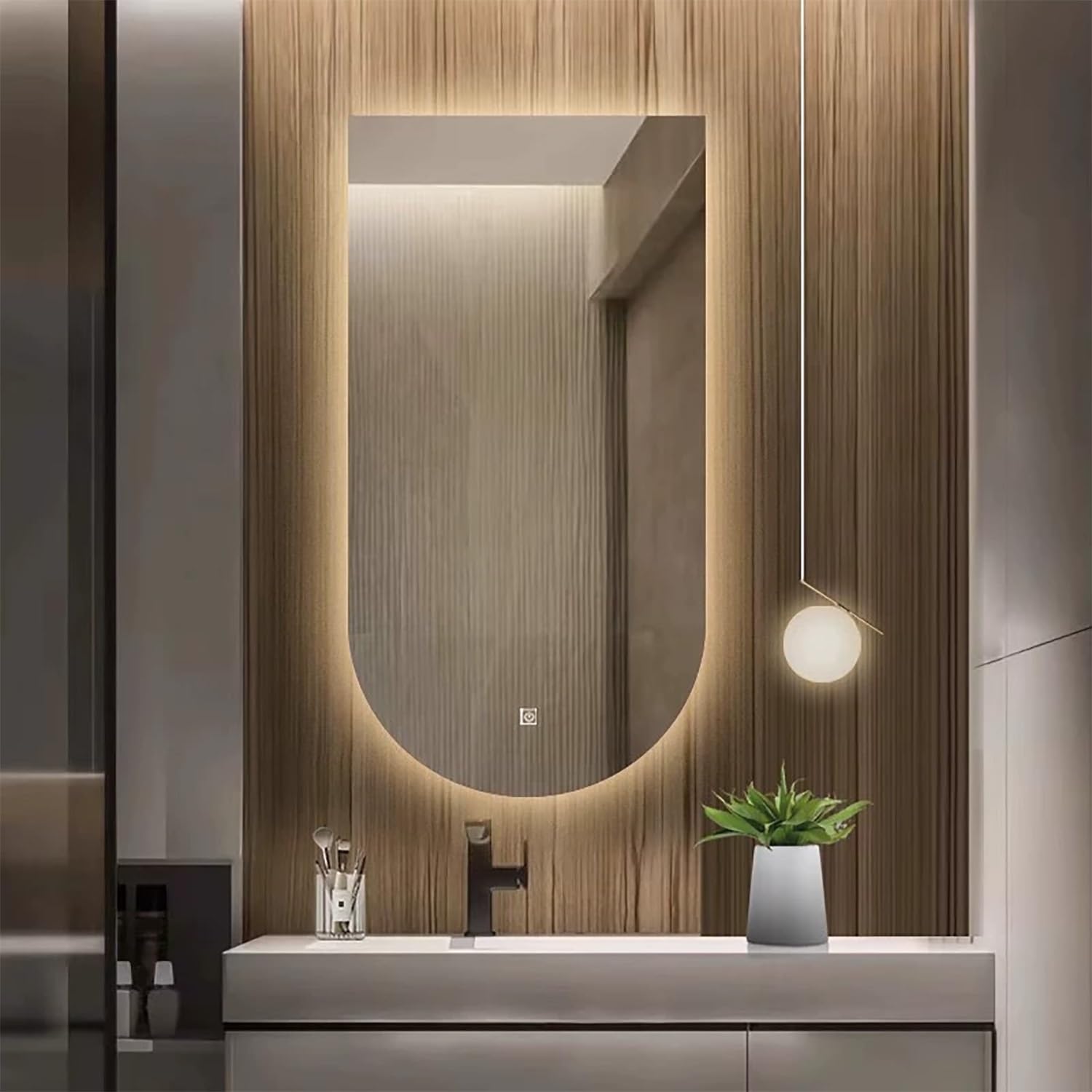 WJFTODAY 48" ed LED Mirror with Touch Switch - Dimmable Anti-Fog Bathroom Vanity Mirror, Frameless Wall-Mounted, 3 Color Options (50x80cm) - Modern Home Decor