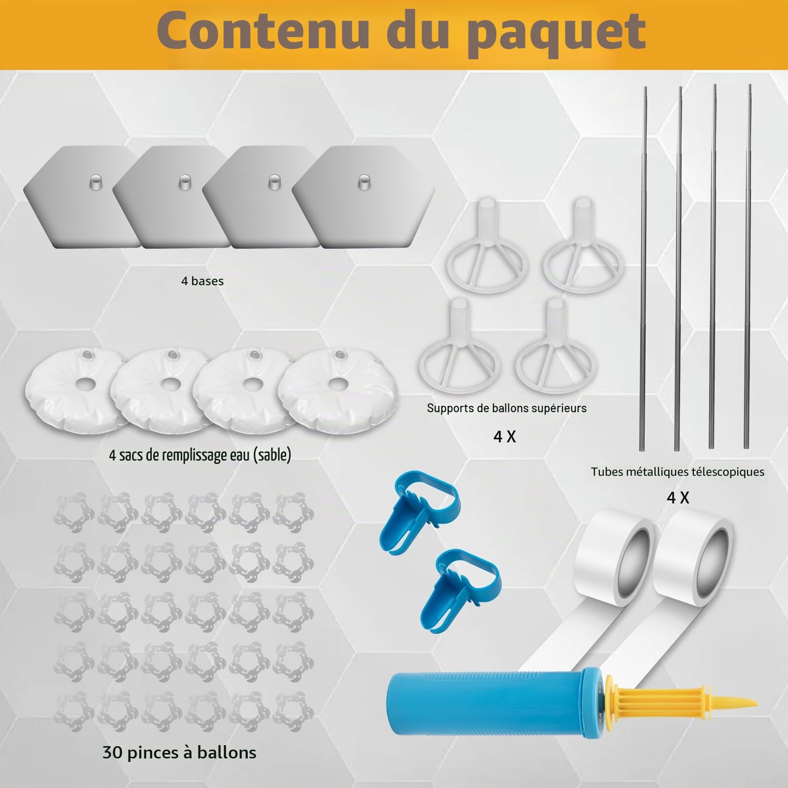 Kit De 4 Supports De Colonne De Ballon En Métal Télescopique (40-200cm) - Structure Arche Ballon Réglable & Réutilisable Avec Base Lestée (Sac D'eau) Pour Décoration Anniversaire, Mariage & Fête