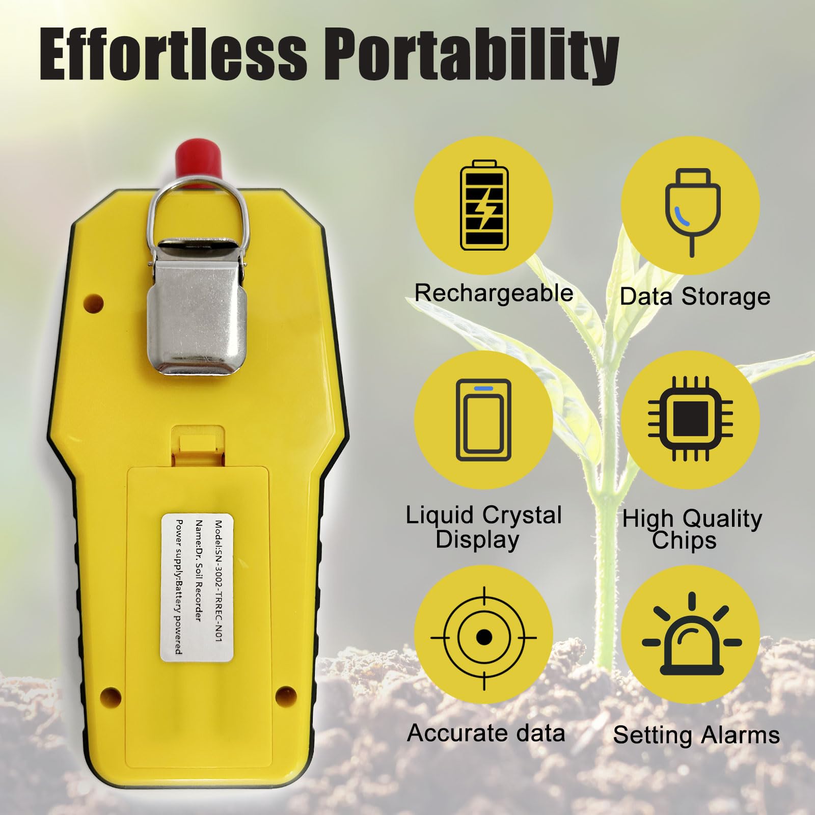 Probador de suelo 7 en 1, probador de nitrógeno fósforo y potasio NPK, kit de medidor de pH del suelo de mano, temperatura, conductividad, humedad, medidor CE para petroquímica, agricultura, amarillo