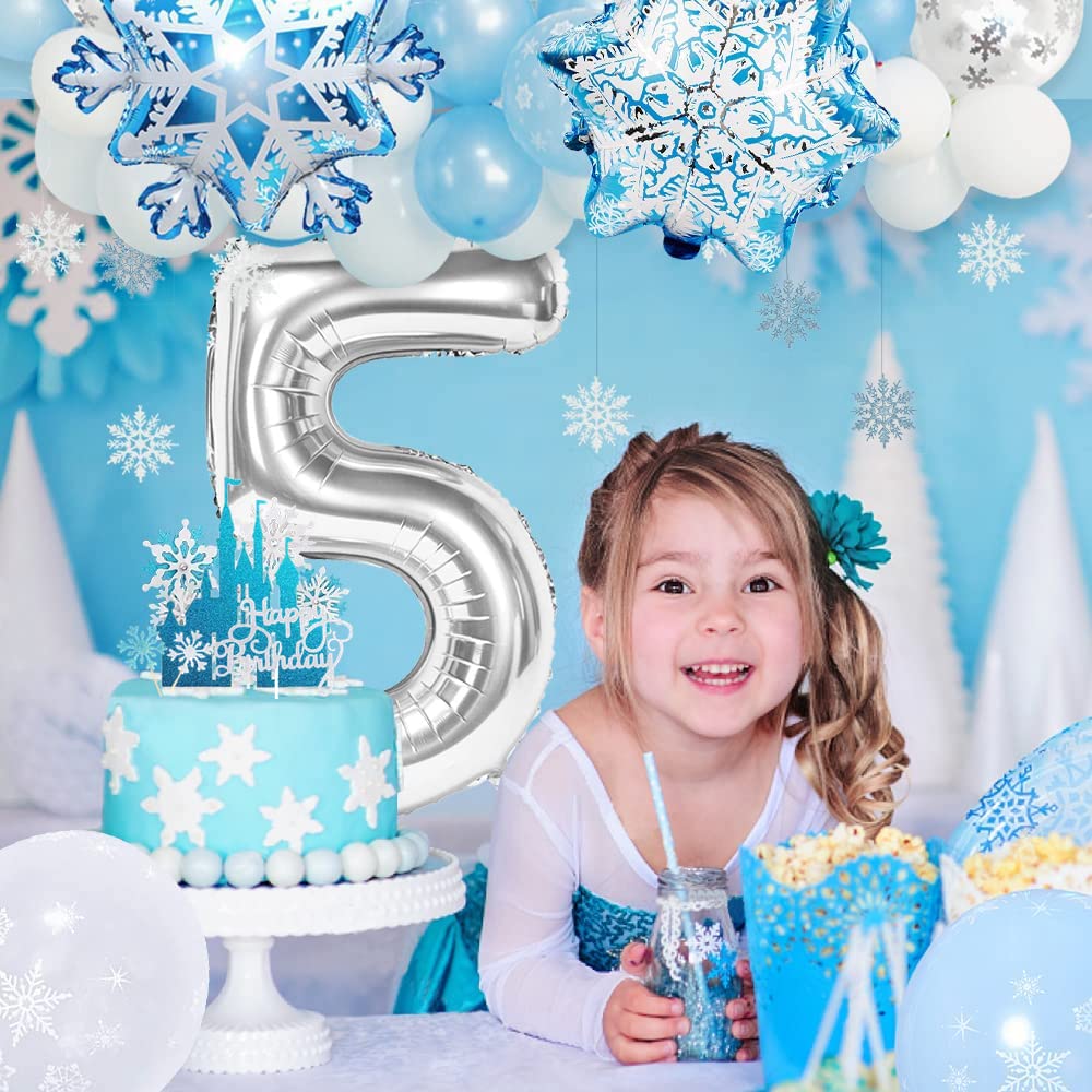 Frozen Tortendeko-Set – 31-teilig Mit Schloss, Schneeflocken, Herzen | Glitzer-Cake-Topper Für Geburtstag, Weihnachten | Roségold & Silber