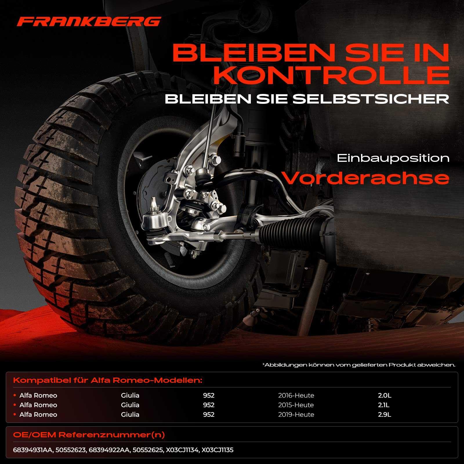 Frankberg Wahacz trójkątny przegub nośny przegub z Giulia 2017-2019 Control Arm Front Lewa i Prawa Dolna Rearward 2 szt. Zamiennik # 68394931AA