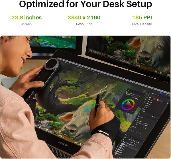 HUION Kamvas Pro 24 (Gen 3) Tablet da disegno touch con schermo, display grafico 4K UHD con doppio pennino a pressione 16384, PenTech 4.0, 99% Adobe RGB, tastiera wireless, monitor da 23,8 pollici - 2