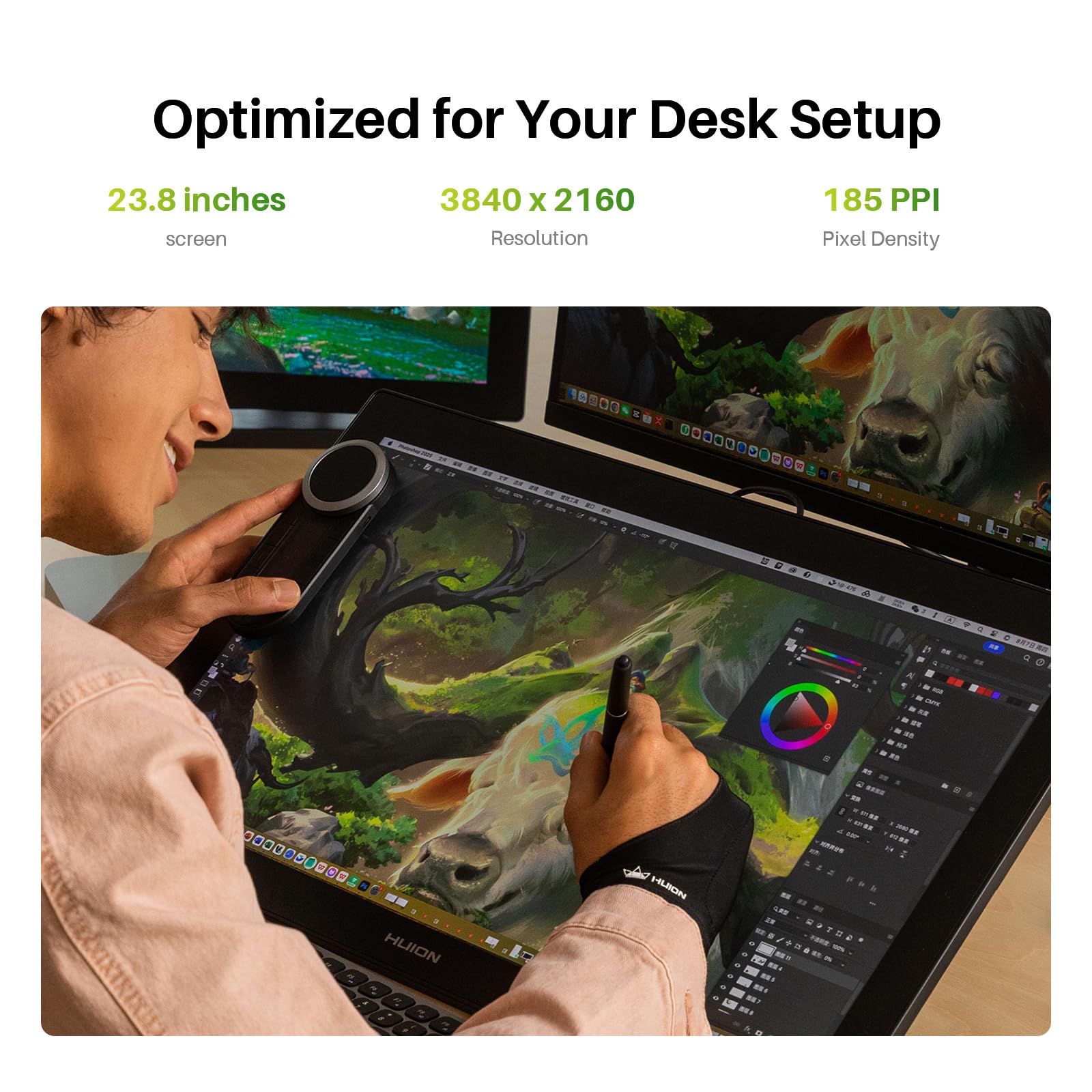HUION Kamvas Pro 24 (Gen 3) - Tableta de dibujo táctil con pantalla, pantalla de dibujo gráfico 4K UHD con lápiz capacitivo de presión dual 16384, PenTech 4.0, 99% Adobe RGB, teclado inalámbrico