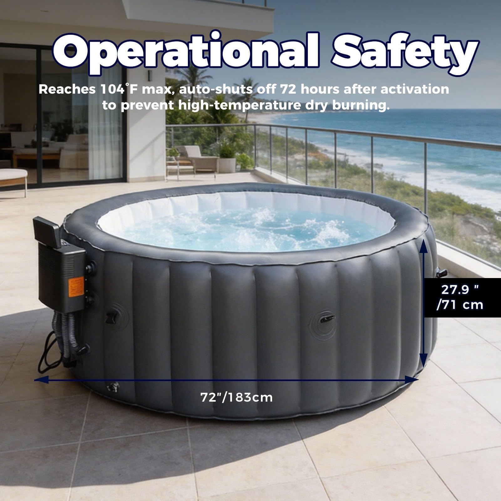 Vasca Idromassaggio Gonfiabile Per 2-3 Persone Con Riscaldatore, Jacuzzi Gonfiabile Portatile A 40°c Per Giardino O Patio Esterno