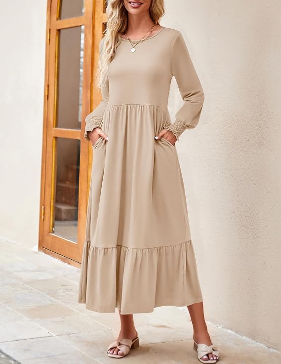 ZESICA Womens Fall Winter Long Sleeve Casual Boho Maxi Dress